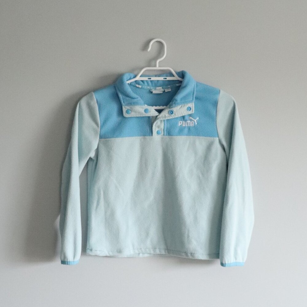 Puma Girls Kids Sz Lrg (10/12) Blue Colorblock Two-Tone Fleece Pullover Sweater